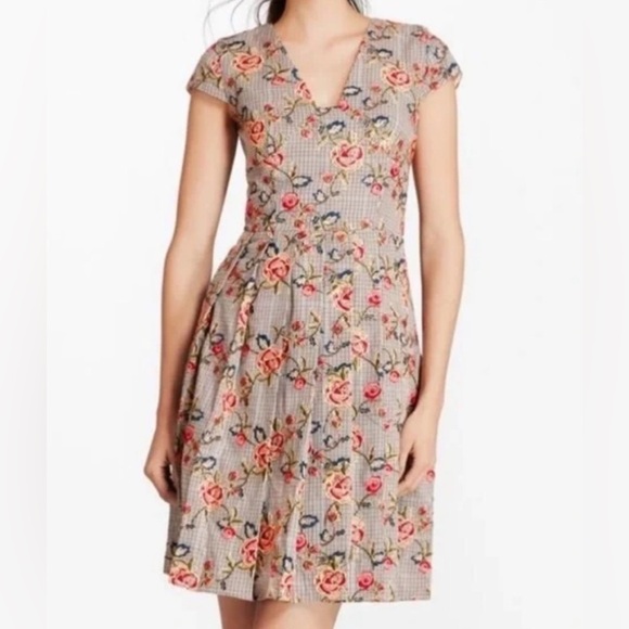 Brooks Brothers size 8P Houndstooth Floral Embroidered Metallic dress - Picture 7 of 7